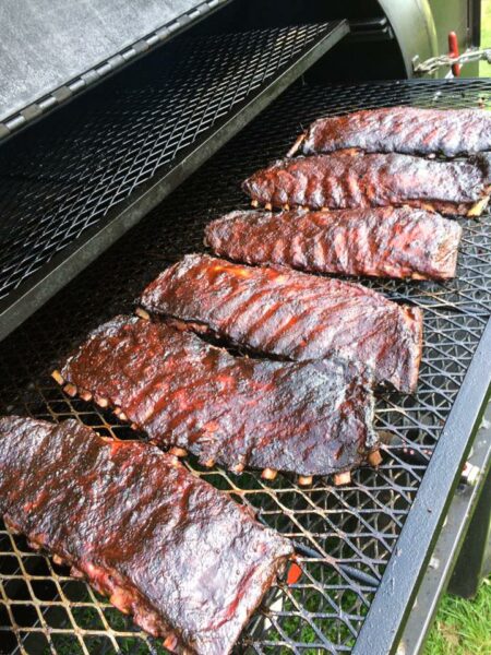 Pork Ribs on Meadow Creek TS250 Tank Smoker With Meadow Creek BBQ42 Chicken Cooker