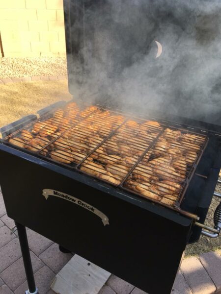 Grilled Chicken Wings on Meadow Creek BBQ26S Chicken Cooker Pecan Wood