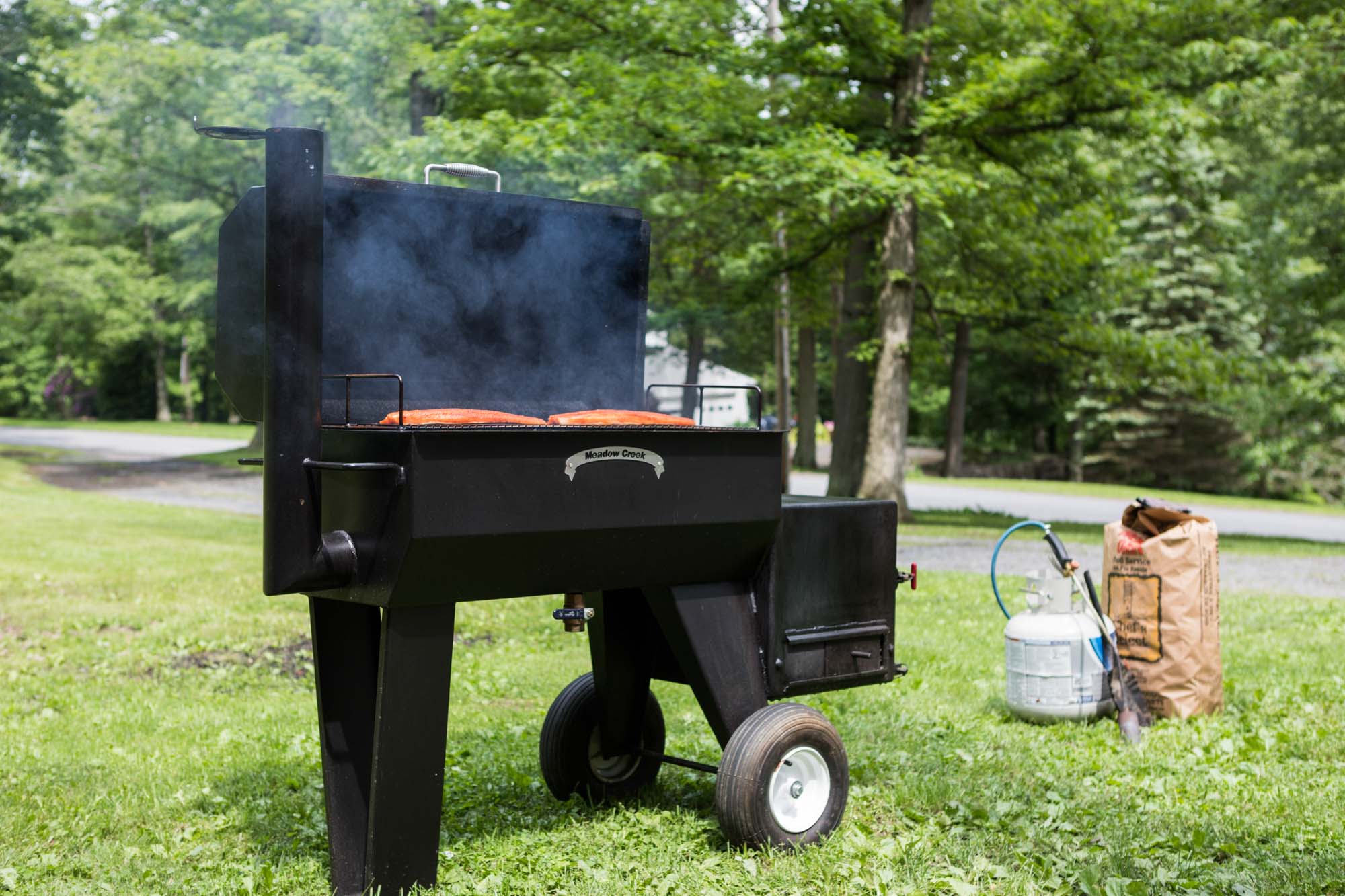 Smoking Steelhead on Meadow Creek SQ36 Offset Smoker