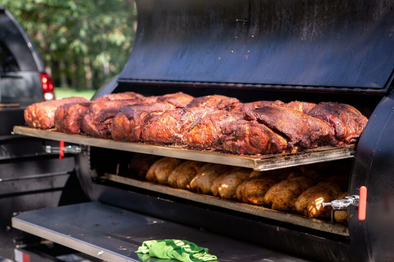 Chicken and Pork Butts on Meadow Creek BBQ Smoker