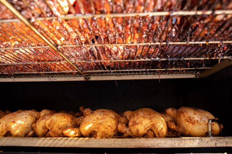 Chicken and Pork Butts on Meadow Creek BBQ Smoker