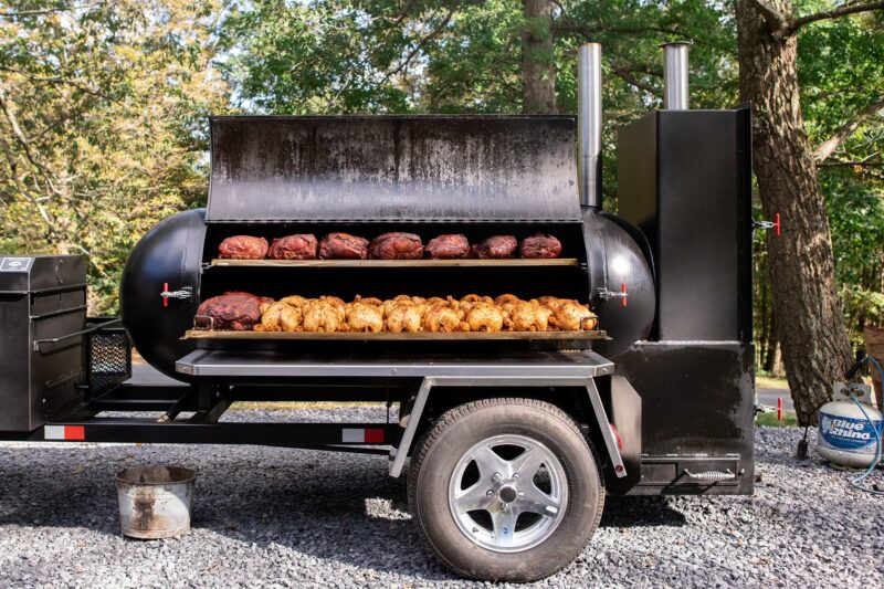 Chicken and Pork Butts on Meadow Creek BBQ Smoker