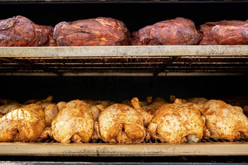 Chicken and Pork Butts on Meadow Creek BBQ Smoker