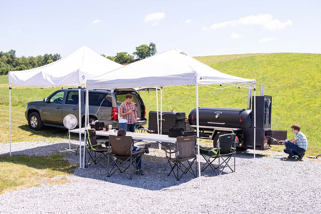 BBQ Smoker on a Trailer Set up for Cooking